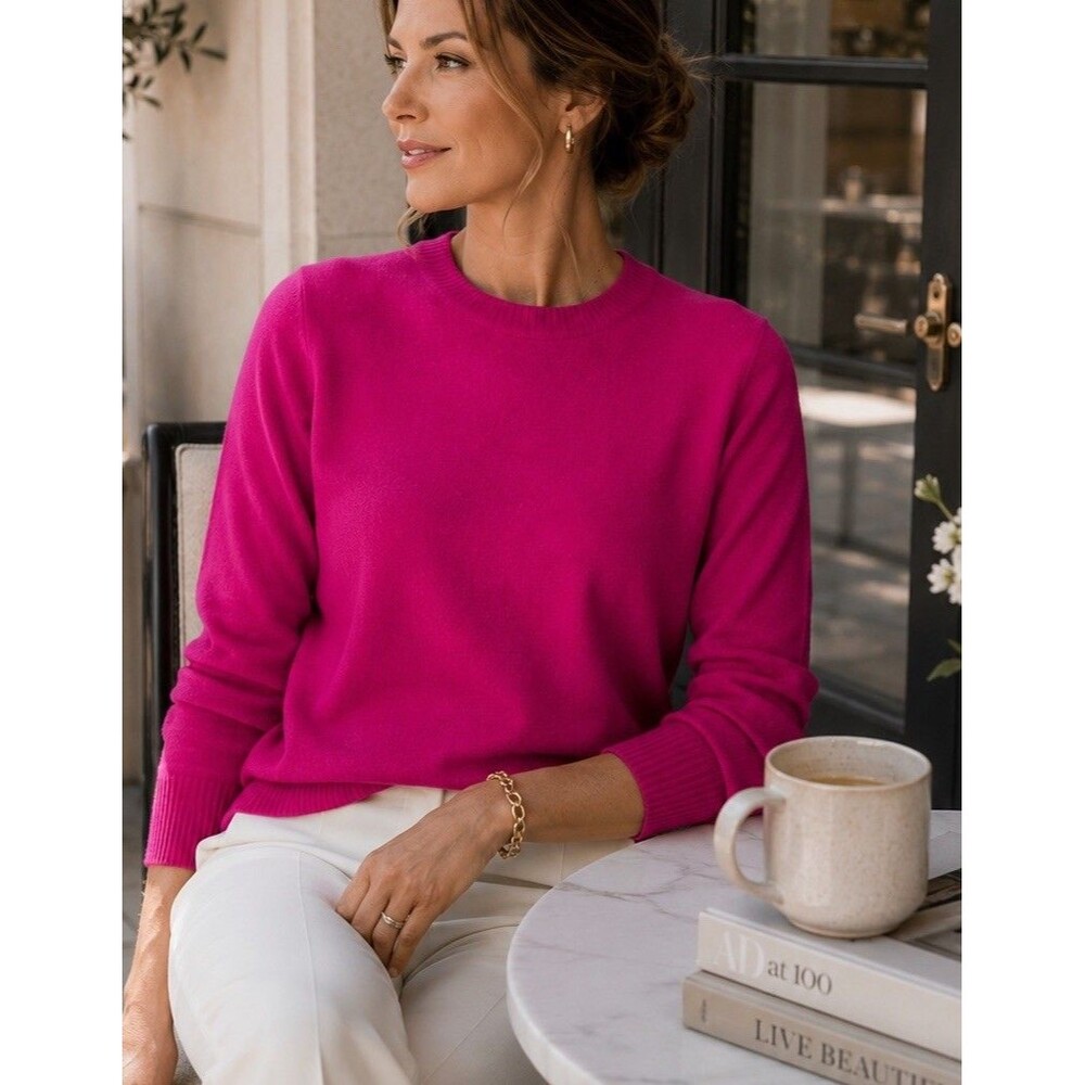 Vintage Charter Club 100% Cashmere Hot Pink Fuchsia Crew Neck Sweater Womens S